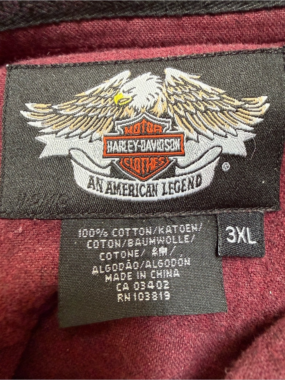 Harley-Davidson Burgundy Tee with Eagle & Bar & Shield Logo